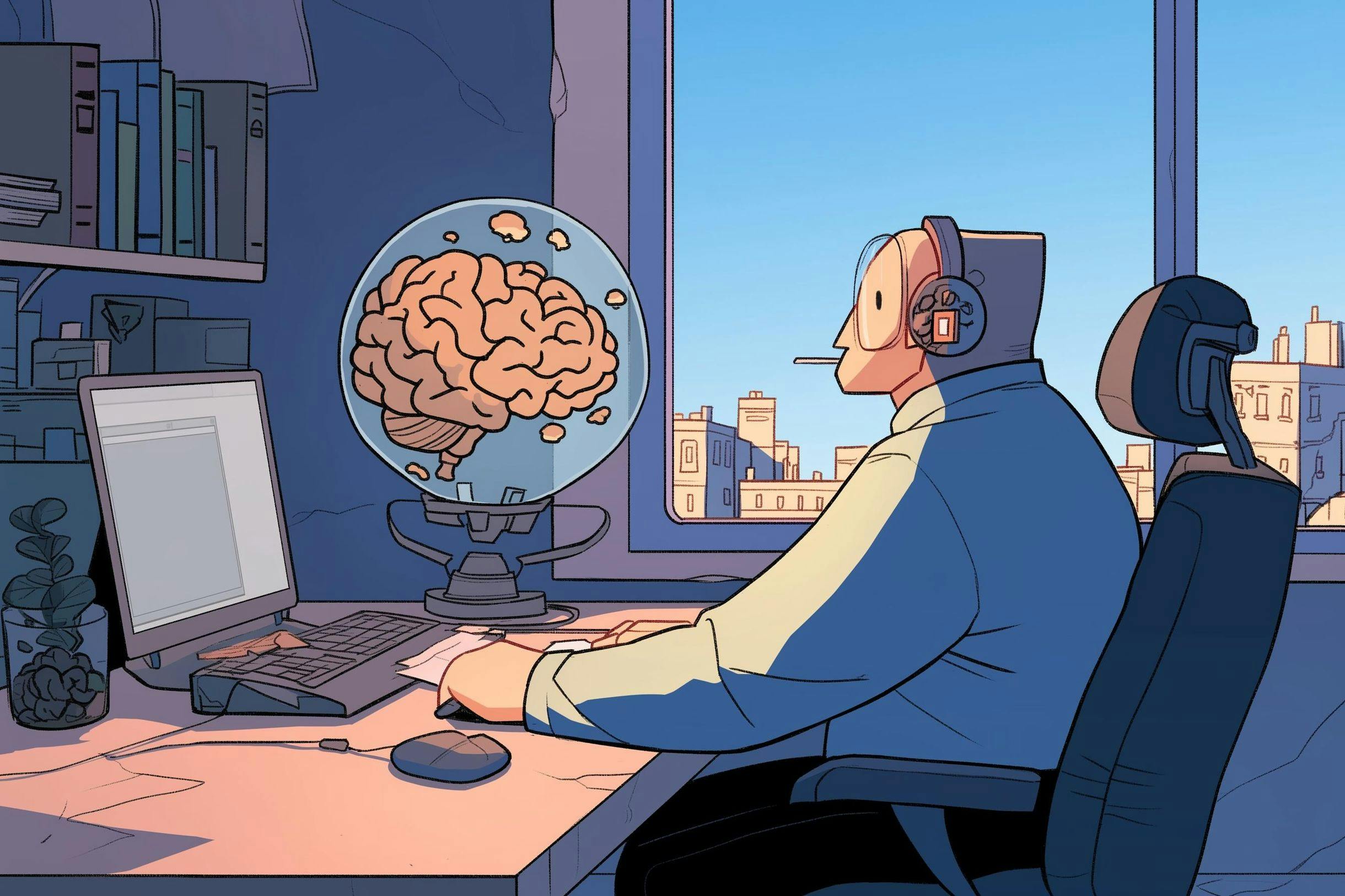 A man is analysing a brain